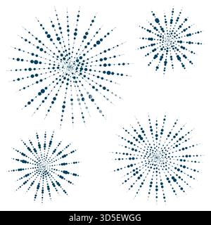 Dark blue complicated creative snowflakes set on white background. Water drops on spider web. Creative round design element. Stars with radially diver Stock Vector