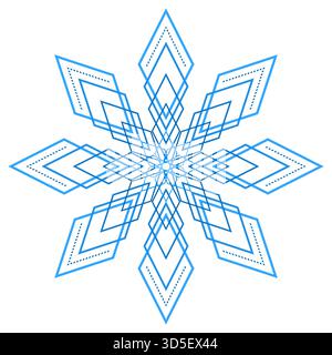 Blue snowflake vector illustration. Geometrical mandala on white background. Star with eight rays. Winter design element. Strict Christmas snowflake o Stock Vector