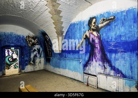 Street art, graffiti, MAUSA VAUBAN, Museum of Urban Art and Street Art, Vauban Fortress Neuf-Brisach, UNESCO World Heritage Site, Haut-Rhin Department Stock Photo