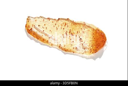 Close up of spicy sauce smear with red pepper flakes and textured cream on white background Stock Photo