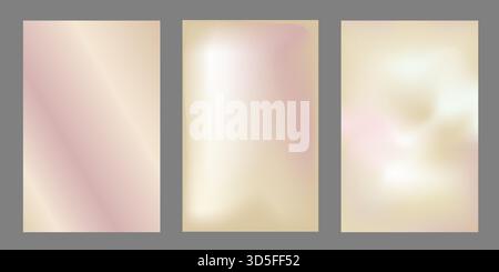 Set of pearl cream gradient. Smooth nacre wavy gradient background. Soft liquid wallpapers. Silk color texture for banner, flyer, presentation, graphi Stock Vector
