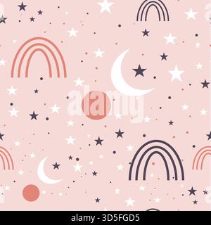 Cute baby boho seamless pattern with simple shapes and stars Stock Vector
