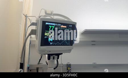 Heart rate monitor at patient room, A medical monitor displaying vital ...
