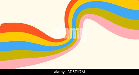 Stripes rainbow groovy retro background Vintage grunge colorful stripes wallpaper, flyer, cover Stock Vector