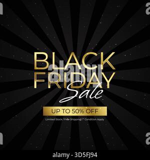 Black Friday sale banner with golden strip on black background. Vector illustration, Black friday sale banner vector modern design for website and mob Stock Vector