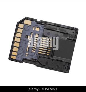 Open case of a memory card adapter. MicroSD card adapter for SD card slot. Close-up, isolated on white background. Stock Photo