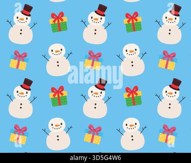 Seamless Christmas pattern. Cute snowmen. Isolated background. Vector illustration. Stock Vector