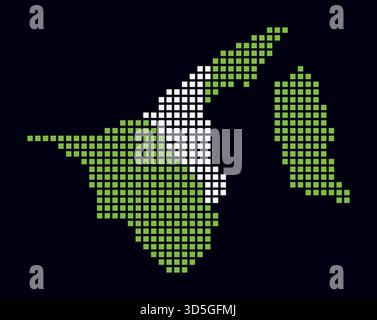 Brunei dotted map. Digital style map of the country on dark background. Brunei shape with square dots. Colored dots style. Large size squares. Stock Vector