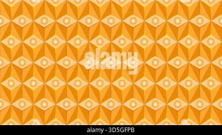 Abstract seamless 3D golden cube pattern with glowing circles and modern geometric design background, vector illustration Stock Vector