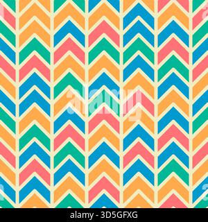 Vibrant geometric chevron pattern in retro pastel colors, perfect for textile, wallpaper and graphic design, vector illustration Stock Vector