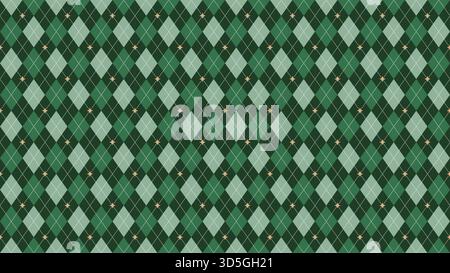 Classic green argyle seamless pattern with dotted lines and star accents, perfect for holiday and Christmas designs, vector illustration Stock Vector