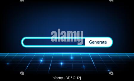 High tech AI input bar with glowing neon effect on a dark digital grid, symbolizing innovation and machine learning, vector illustration Stock Vector