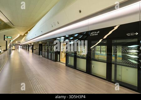 Inside view of KAFD Metro Station in Riyadh, Saudi Arabia, showing ...