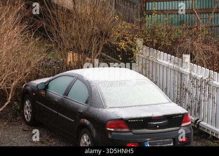 Frosty Chrysler in the garden Stock Photo