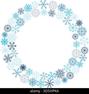 Christmas vector snowflake wreath design in blue colors on white background Stock Vector