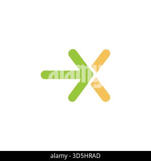 Modern X letter logo designed with a bold right arrow in green and yellow. Great for logistics, transport, technology, and innovative branding concept Stock Vector