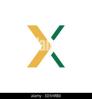 Minimalist X letter logo with bold arrow-inspired shapes in yellow and green. Ideal for branding, startup identity, technology, and modern creative bu Stock Vector