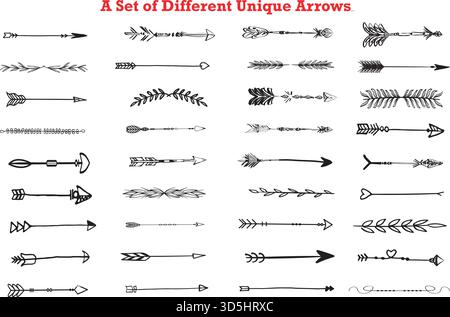 Handmade Arrow Icons Set EPS10 Vector Pack Unique Doodle Sketch Hand Drawn Directional Pointer Navigation Cursor Glyphs Editable Stroke Stock Vector