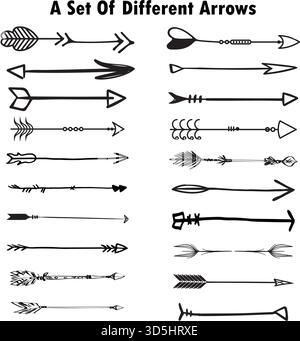 Handmade Arrow Icons Set EPS10 Vector Pack Unique Doodle Sketch Hand Drawn Directional Pointer Navigation Cursor Glyphs Editable Stroke Stock Vector