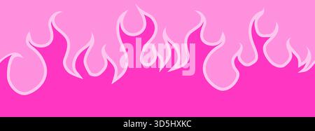 Retro pink fire seamless pattern with goth valentine hearts Stock Vector