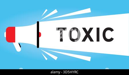 Color megaphone icon with word toxic in white banner on blue background Stock Vector