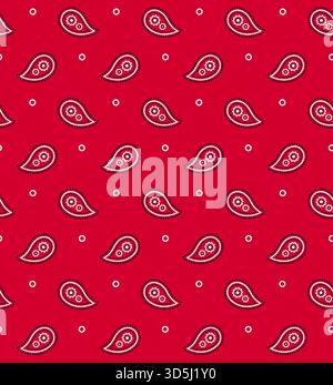 Red paisley seamless pattern, traditional paliacate bandana. Tileable vector illustration background. Stock Vector