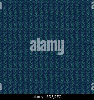 Vertical green leaf vines seamless pattern on dark blue background, vector nature texture for fabric design Stock Vector