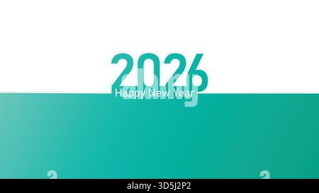 Minimalist Happy New Year 2026 text design on teal and white split background, vector modern holiday banner Stock Vector