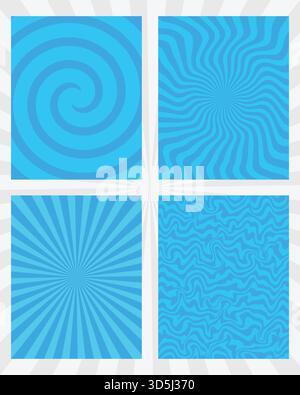 Set of 4 abstract blue water wave patterns, vector liquid splash and ripple textures for background design Stock Vector