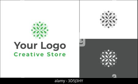Abstract green leaf mandala logo vector design, circular floral nature icon for creative business branding identity Stock Vector