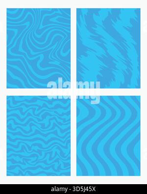 Set of 4 abstract blue water wave patterns, vector liquid splash and ripple textures for background design Stock Vector