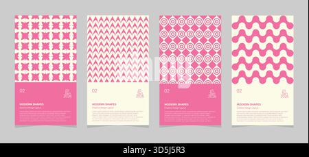 Set of 4 pink geometric poster templates 2026, vector vertical creative design layouts with abstract patterns Stock Vector