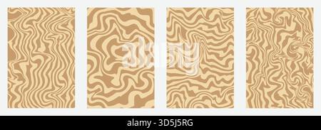 Set of abstract beige liquid wave patterns, vector monochromatic marble textures for vertical background design Stock Vector