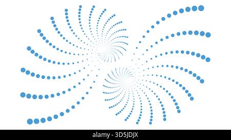 Abstract blue dot spiral pattern vector, halftone vortex design element isolated on white background Stock Vector