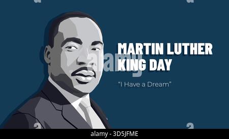 Martin Luther King Jr Day Modern Portrait with Dream Quote Stock Vector