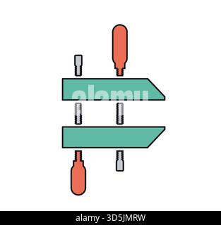 Clamp vise hand tool exerting strong pressure for construction, repair and woodworking tasks simple vector illustration on white background Stock Vector