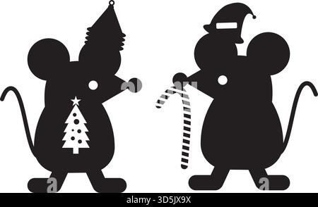 Happy Little Mice Christmas Vector: Cute Animal Illustration Holiday Decoration Graphic Pack. Stock Vector