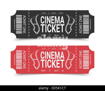 Retro style cinema ticket templates. Movie ticket design. Vector illustration Stock Vector