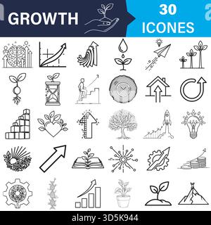 Growth icon set: business, nature, personal development, tech Vector Stock Vector