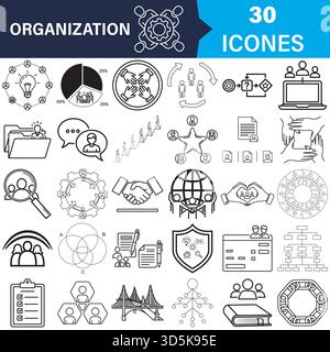Organization, teamwork, business management outline icons collection Vector Stock Vector