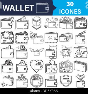 Outline wallet icons collection for finance and money management Vector Stock Vector
