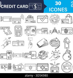 Credit card, financial payment, and transaction line icons set Vector Stock Vector