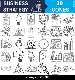 Strategic business planning line icons set for success and growth. Vector Stock Vector