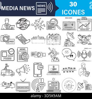 Media news icon set outline global communication vector graphics Vector Stock Vector