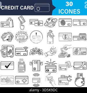 Credit card, financial payment, and transaction line icons set Vector Stock Vector