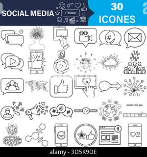 Media news icon set outline global communication vector graphics Vector Stock Vector