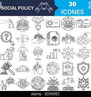 Social policy outline icons set for global community concepts Vector Stock Vector