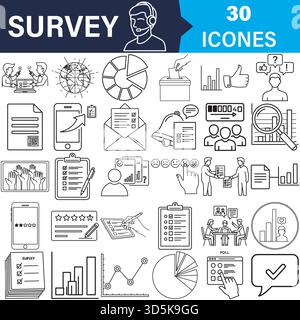 Line art icons for surveys, polls, customer feedback, and analytics Vector Stock Vector