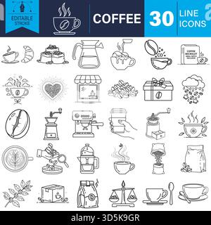 Coffee line icons collection vector illustration for design needs Vector Stock Vector