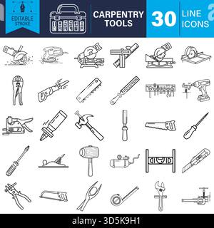 Carpentry and woodworking line icons: essential tools collection Vector Stock Vector